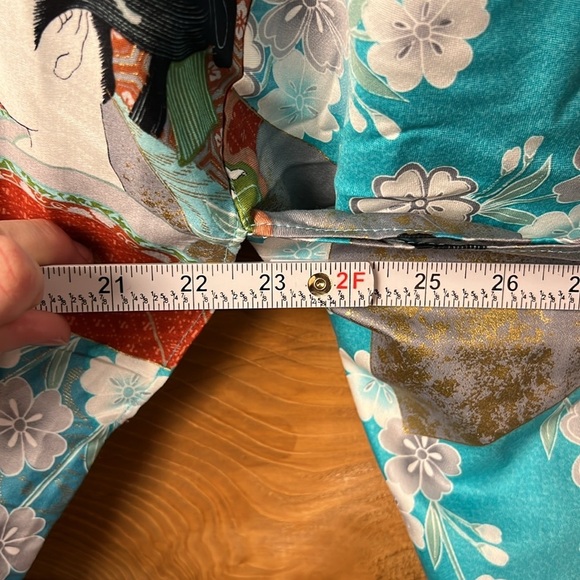 Beautiful Authentic Japanese Vintage Floral Geisha Teal Kimono Robe cotton Japan - Picture 5 of 12